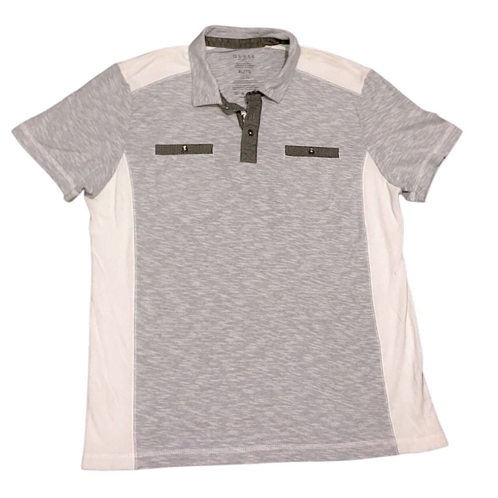 GUESS mens Gray and White Polo Shirt